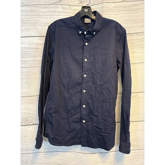 ASOS Mens Navy Long Sleeve Button-Down Shirt M - Picture 1 of 5